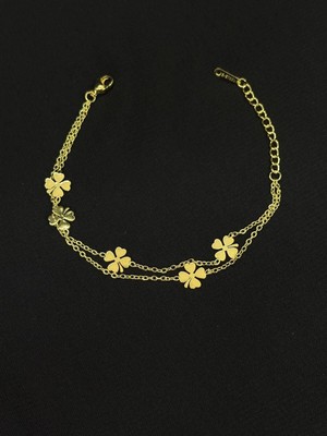 Melisa Takı & Aksesuar 316L Çelik Gold Renk Ikili Yonca Bileklik