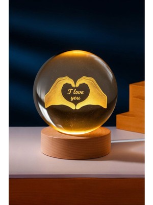 PremiumPort 3D LED Işıklı Kalpli Kristal Cam Küre Gece Lambası, Şık ve Parlak Dekorasyon