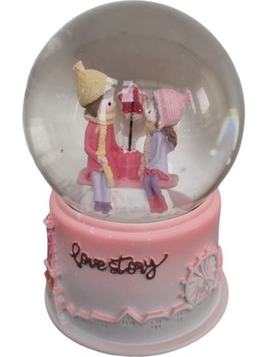 PremiumPort Işıklı Müzikli Bankta Oturan Sevgili Cam Kar Küresi Orta Boy