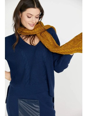 Boutique Bade Hardal Renk Örme Atkı-Bere