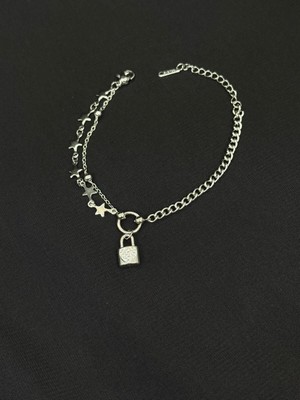 Melisa Takı & Aksesuar 316L Çelik Gümüş Renk Kilit Yıldız Bileklik