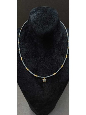 KirLinova Kaplumbağa Figür Detaylı Boncuklu Kadın Kolye - Gri