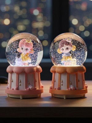 PremiumPort Renkli Çocuk Figürlü Işıklı ve Müzikli Püskürtmeli Kar Küresi (16X12 Cm)
