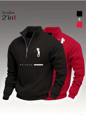 Risil-Nu Company 2 In 1 Fermuarlı Golf Oyuncusu ve Balance Baskılı Polar Sweatshirt Takımı – Sıcak Tutan Rahat Kumaş