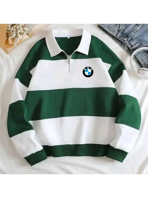 Risil-Nu Company Yeni Sezon Bmw Baskılı Yarım Fermuarlı Polo Yaka Kalın Sweatshirt Içi Polarlı Kışlık Unisex