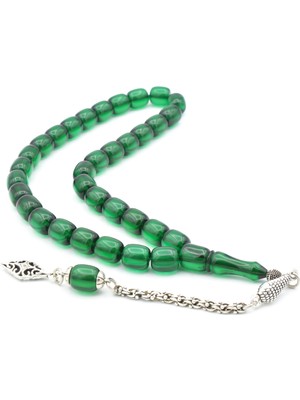 Murty99 Arnavut Kamçılı Fıçı Kesim Yeşil Sıkma Kehribar Tesbih 014