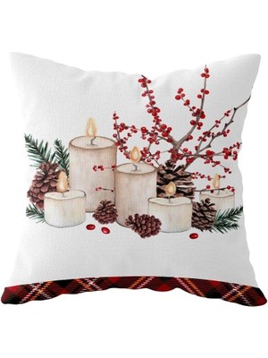 Storemax Pelangi Ekose Kokina Mum Kozalak Yılbaşı Çift Taraflı Gizli Fermuar Kırlent Koltuk Yastık Kılıfıı, Beyaz-Kırmızı-Yeşil 43 x 43