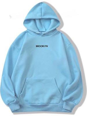 Risil-Nu Company 3 Iplik Kalın Şardonlu Brooklyn Baskılı Oversize Model Kapüşonlu Hoodie