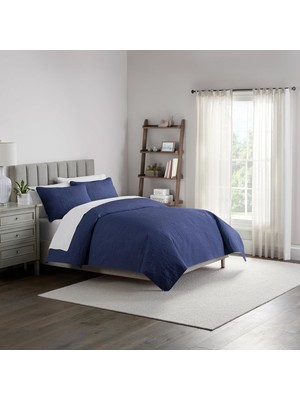 Storemax Waverly Traditions Madalyon Pinsonic 3 Parça Kapitone Tek Parça Nevresim Takımı, 2 Yastık Kılıfı ve Yorgan ile Yatak Takımı, Hafif ve Makinede Yıkanabilir, Lacivert
