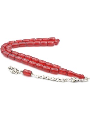 Murty99 Arnavut Kamçılı Kapsül Kesim Hareli Kırmızı Sıkma Kehribar Tesbih 006