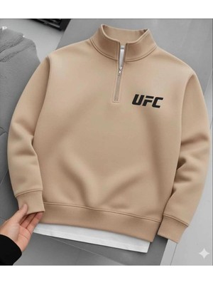 Risil-Nu Company Unisex Yarım Fermuarlı 3iplik(Şardonlu) Kışlık Ufc Baskılı Pamuklu Sweatshirt