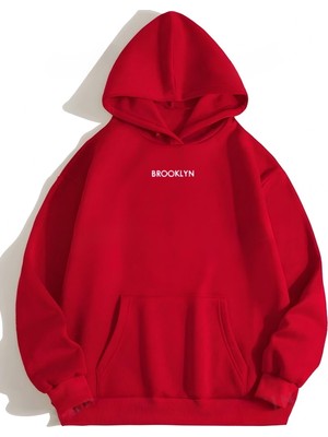 Risil-Nu Company 3 Iplik Kalın Şardonlu Brooklyn Baskılı Oversize Model Kapüşonlu Hoodie