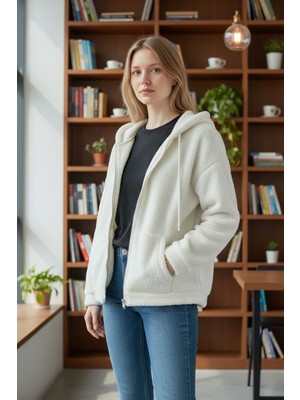 Risil-Nu Company Kadın Peluş Fermuarlı Kapüşonlu Polar Sweatshirt – Yumuşak Dokulu Rahat Oversize Model