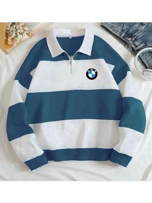 Risil-Nu Company Yeni Sezon Bmw Baskılı Yarım Fermuarlı Polo Yaka Kalın Sweatshirt Içi Polarlı Kışlık Unisex