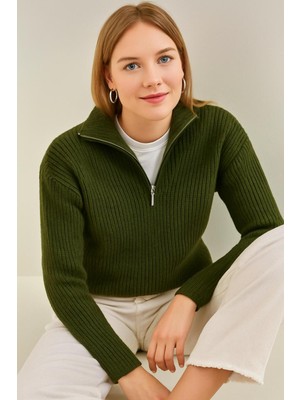 Risil-Nu Company Yeni Sezon Kadın Yarım Fermuarlı Ribana Triko Kazak