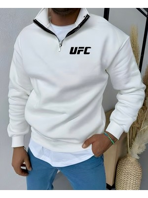 Risil-Nu Company Unisex Yarım Fermuarlı Kışlık Şardonlu Ufc Baskılı Pamuklu Sweatshirt