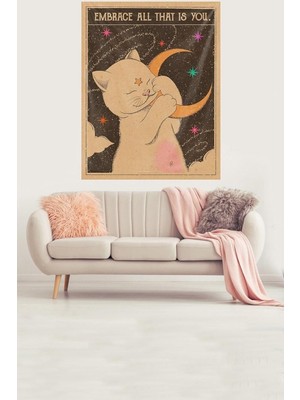 Storemax Pelangi Yıldızları Kucaklayan Sevimli Kedi Leke Tutmaz Kadife Kumaş Duvar Örtüsü Duvar Halısı Tapestry, Kahve-Sarı 70 x 100, 84955317010005