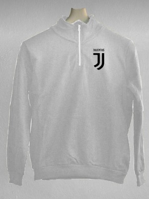 Risil-Nu Company Unisex Juventus Baskılı Yarım Fermuarlı Pamuklu Sweatshirt