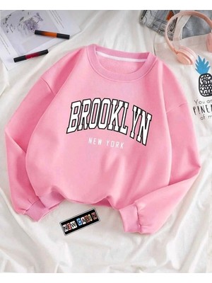Risil-Nu Company Yeni Sezon Basic Sıfır Yaka Brooklyn Baskılı Oversize Salaş Bol Kesim Polar Sweatshirt