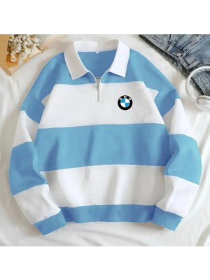 Risil-Nu Company Yeni Sezon Bmw Baskılı Yarım Fermuarlı Polo Yaka Kalın Sweatshirt Içi Polarlı Kışlık Unisex