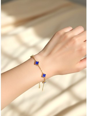 Atalya Accessory Mini Yonca Kadın Bileklik – Mavi Taşlı, Paslanmaz Çelik, Kararma Yapmaz, Sevgiliye Hediye