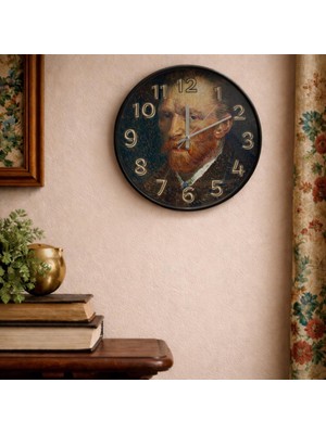 Caseras Van Gogh Otoportre Desenli Cam Duvar Saati 28 cm – Sessiz Mekanizma, Modern Dekor