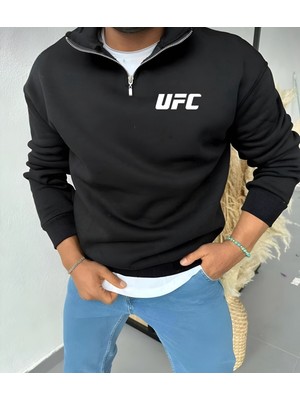 Risil-Nu Company Unisex Yarım Fermuarlı Kışlık Şardonlu Ufc Baskılı Pamuklu Sweatshirt