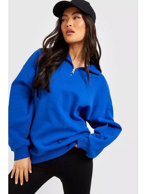 Risil-Nu Company Yeni Sezon Içi Şardonlu Kışlık Yarım Fermuarlı Kalın Sweatshirt