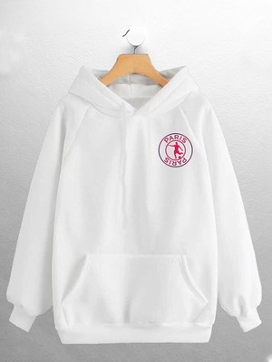 Risil-Nu Company Yeni Sezon Unisex Paris Futbol Sırt Baskılı Beyaz Kanguru Cepli Hoodie