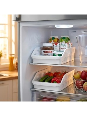 Storemax Life Orgamix 2’li Geniş ve Sığ Düzenleyici Set – Buzdolabı, Dolap ve Çekmece Içi Için Kanallı, Saplı Çok Amaçlı Sepet