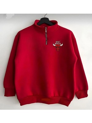 Risil-Nu Company Yeni Sezon Pamuklu Yarım Fermuarlı Baskılı Tekli Sweatshirt