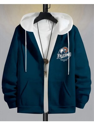 Risil-Nu Company Yeni Sezon 3iplik Premium Kumaş Falcons Baskılı Tam Fermuarlı Sweatshirt