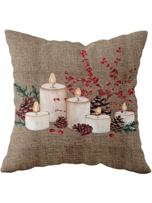 Storemax Pelangi Yılbaşı Kokina Mum Kozalak Desen Çift Taraflı Gizli Fermuar Kırlent Koltuk Yastık Kılıfıı, Kahverengi 43 x 43