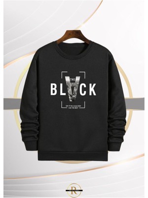 Risil-Nu Company Yeni Sezon Black Baskılı 3 Iplik Içi Şardonlu Oversize Sıfır Yaka Sweatshirt