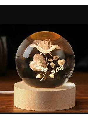 PremiumPort 3D Kristal Cam Küre Çocuk Gece Lambası, Ahşap Soketli, Led, Hediye