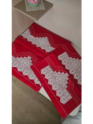 Zesa Home El Işi Dantelli, Bordürlü ve Desenli Nevresim Takımı-Kırmızı Kalpli