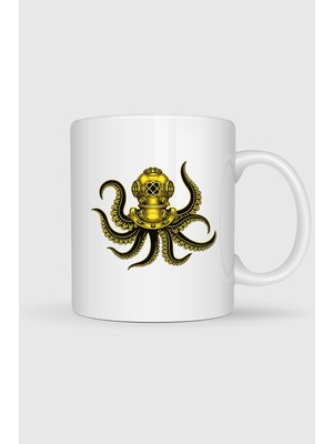 Bahriyeli Collection  Steampunk Octopus Dalgıç Başlığı Baskılı Kupa Bardak