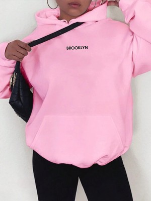 Risil-Nu Company 3 Iplik Kalın Şardonlu Brooklyn Baskılı Oversize Model Kapüşonlu Hoodie