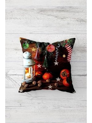 Storemax Pelangi Yılbaşı Süslemeleri Çift Tarafı Baskılı Gizli Fermuarlı Yastık Kılıfı Kırlent Koltuk Yastık Kılıfı, Turuncu-Kahve 45 x 45