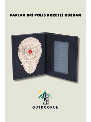 Outdoorun Parlak Gri Polis Rozetli Cüzdan