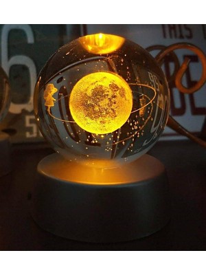 PremiumPort Renkli LED Işıklı Satürn Kız Küre ve Dolunay Dekorasyon Lambası
