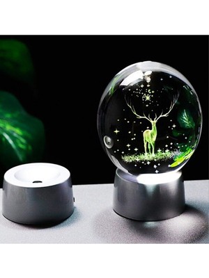PremiumPort Geyik Temalı 3D LED Işıklı Cam Küre ve Kartanesi Kolye