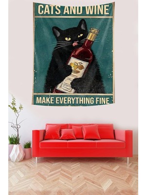 Storemax Pelangi Şarapçı Sevimli Kedili Kediler Iyileştirir Leke Tutmaz Kumaş Duvar Örtüsü Duvar Halısı Tapestry, Siyah-Yeşil 70 x 100, 76874277010005
