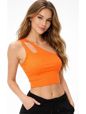 Poodle Tek Omuz Askılı Crop - Turuncu