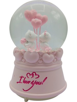 PremiumPort Romantik Love Bear Kar Küresi, Müzikli ve Işıklı, 13 Cm, Hediye Seçeneği