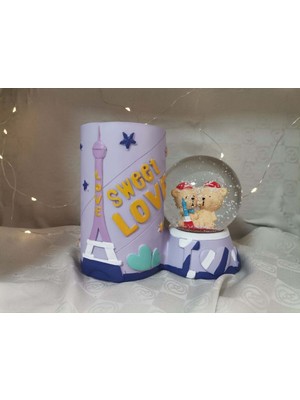 PremiumPort Işıklı Ayıcık Figürlü Kar Küresi, LED ile Dekoratif ve Sevgi Hediye