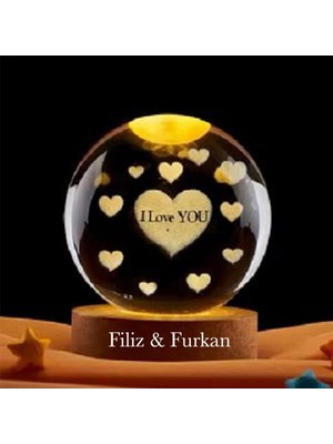 PremiumPort Kişiye Özel Işıklı Ahşap Kalp Temalı Cam Küre 8X6CM, Şık ve Anlamlı Hediye
