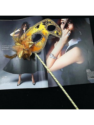 NessiWorld Lüks Taşlı Saplı Balo Maskesi Altın Renk