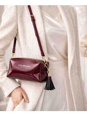 Colorshere Kadın Bordo Rugan Omuz Çantası | Gold Detaylı, Püsküllü Şık Tasarım