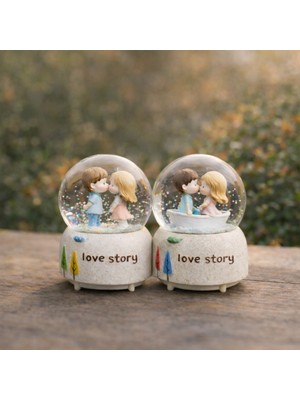PremiumPort Romantik Kar Küresi, Sevgili ve Çift Temalı Dekorasyon Biblo